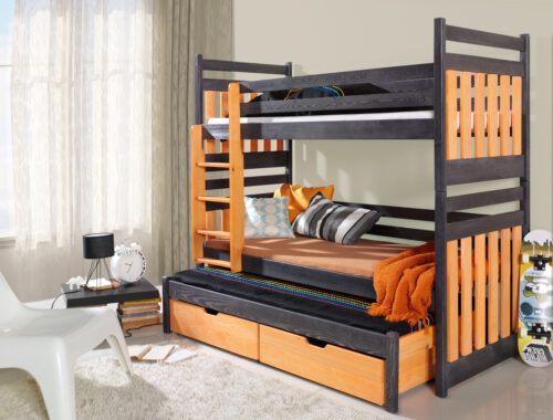 SAMBOR III trivietė dviaukštė lova su stalčiais 90×190 cm