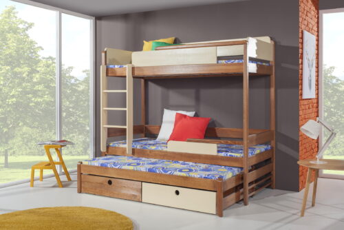 NATU III trivietė dviaukštė lova su stalčiais 90×200 cm