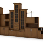 Labai didelė klasikinė sieninė spintelė su triguba vitrina, erdvia spinta ir televizoriaus staliuku 440 × 207 cm Wiśnia Porto – HADES + Drabužinė + TV