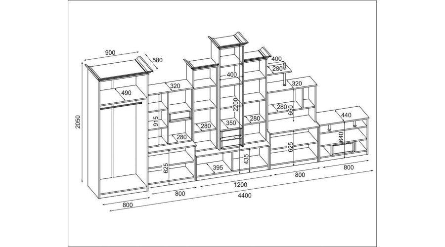 Labai didelė klasikinė sieninė spintelė su triguba vitrina, erdvia spinta ir televizoriaus staliuku 440 × 207 cm Wiśnia Porto – HADES + Drabužinė + TV - Paveikslėlis 6