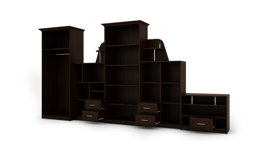 Labai didelė klasikinė sieninė spintelė su stikline vitrina, spinta ir televizoriumi 400 × 207 cm Sonoma Ciemna – TEXAS + Spinta + TV - Paveikslėlis 3