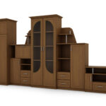 Labai didelė klasikinė sieninė spintelė su stikline vitrina, spinta ir televizoriumi 400 × 207 cm Wiśnia Porto – TEXAS + Spinta + TV