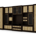 Labai erdvi televizoriaus sieninė spintelė su spinta 405 × 210 cm Sonoma Ciemna – LENA