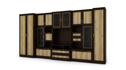 Labai erdvi televizoriaus sieninė spintelė su spinta 405 × 210 cm Sonoma Ciemna – LENA