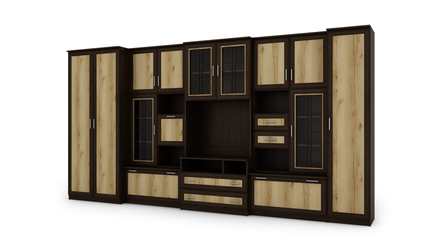 Labai erdvi televizoriaus sieninė spintelė su spinta 405 × 210 cm Sonoma Ciemna – LENA