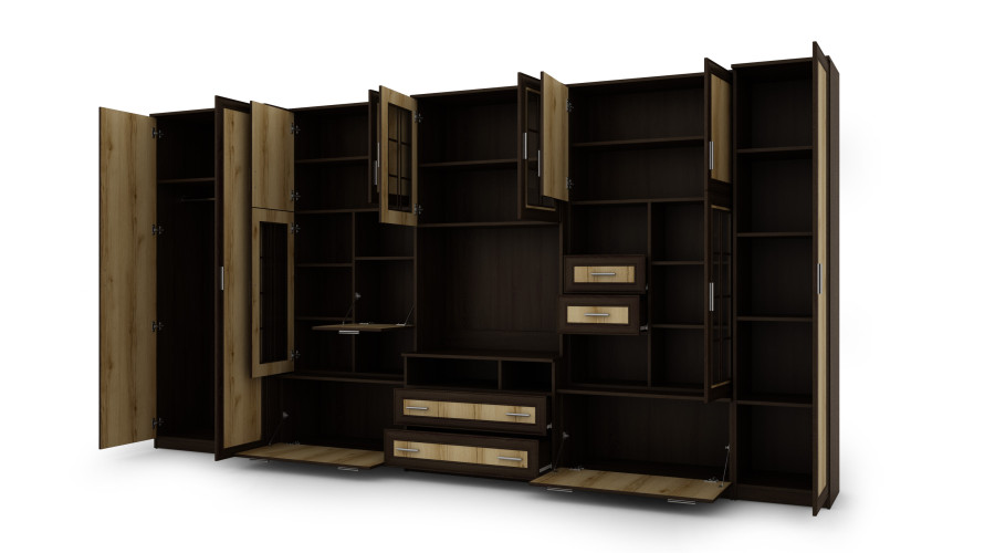 Labai erdvi televizoriaus sieninė spintelė su spinta 405 × 210 cm Sonoma Ciemna – LENA - Paveikslėlis 3