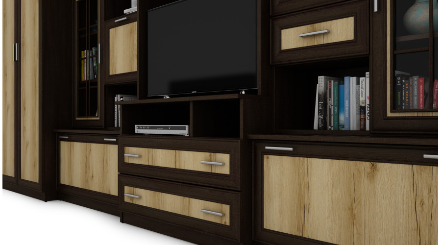 Labai erdvi televizoriaus sieninė spintelė su spinta 405 × 210 cm Sonoma Ciemna – LENA - Paveikslėlis 5