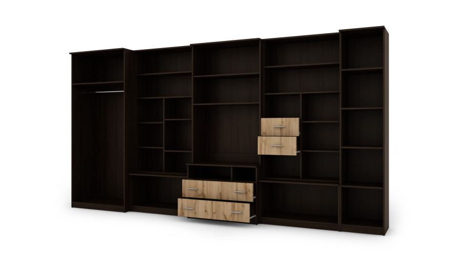 Labai erdvi televizoriaus sieninė spintelė su spinta 405 × 210 cm, Sonoma Ciemna / Dąb Wotan – LENA — изображение 4