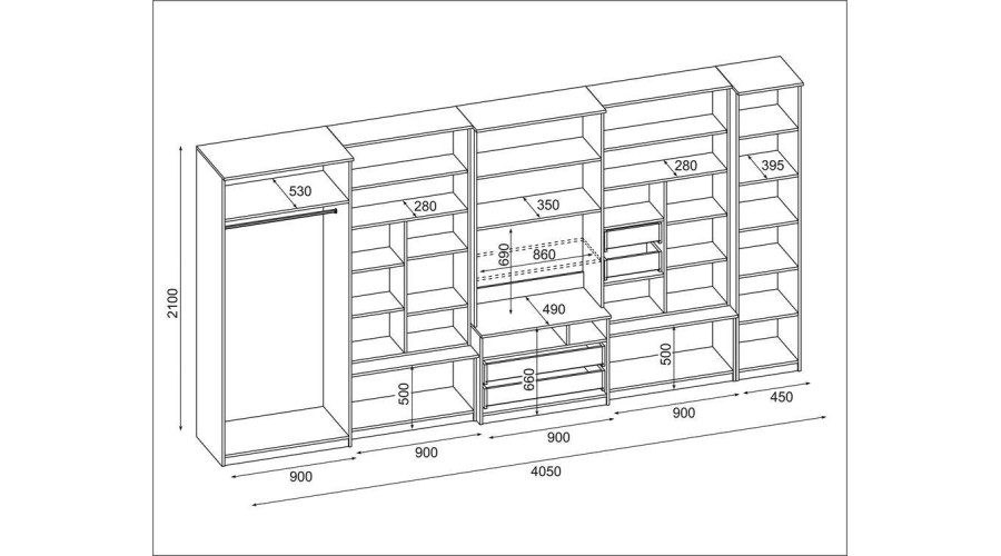 Labai erdvi televizoriaus sieninė spintelė su spinta 405 × 210 cm, Sonoma Ciemna / Dąb Wotan – LENA — изображение 6