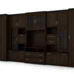 Labai erdvi televizoriaus sieninė spintelė su spinta 405 × 210 cm Sonoma Ciemna – LENA