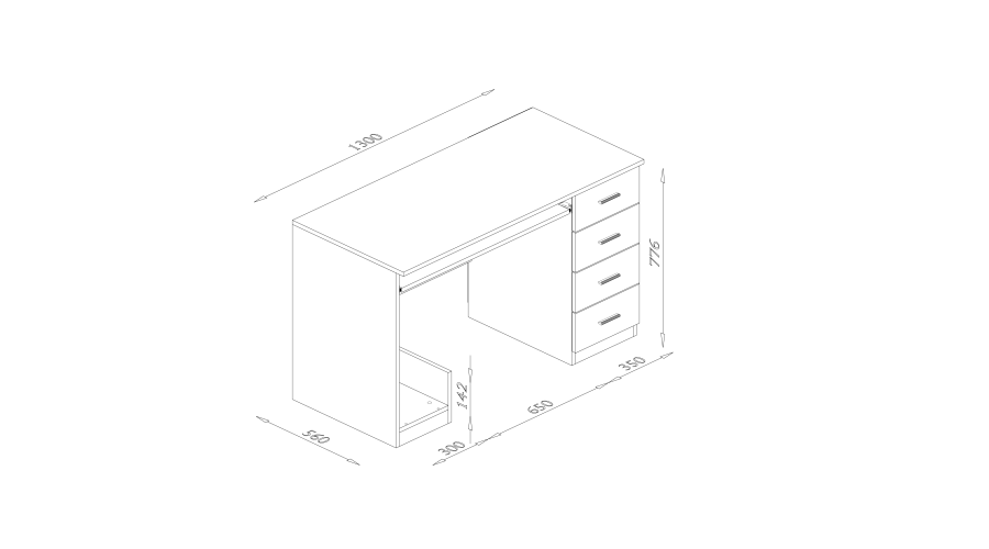 Jaunimo stalas su stalčiais ir kompiuterio lentyna 130×60 cm Wanilia – MILA - Paveikslėlis 3
