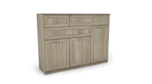 Didelė svetainės komoda su spintelėmis ir daugybe stalčių, 150 cm, Sonoma Jasna – GRANDE