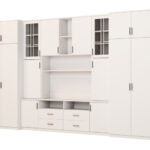 Didelė sieninė spintelė su erdviomis spintomis ir vitrinomis 390 × 232 cm, Biel – SAWA