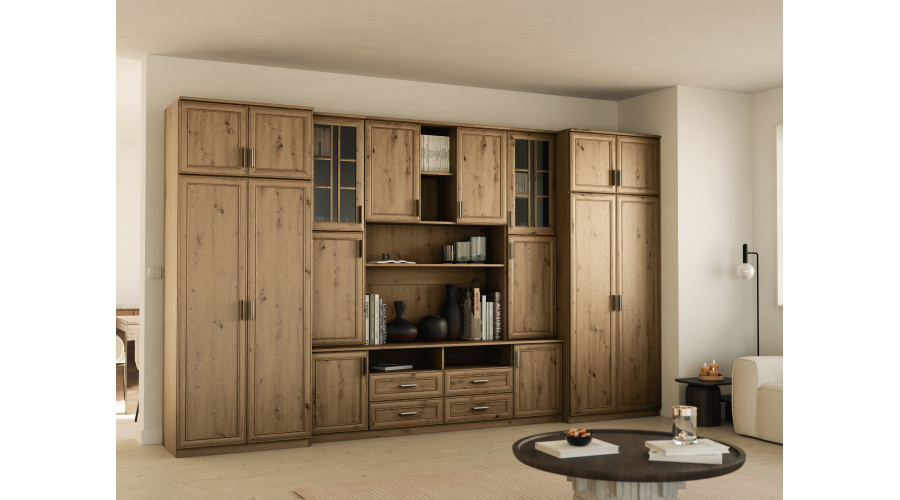 Didelė sieninė spintelė su erdviomis spintomis ir vitrinomis, 390 × 232 cm, Dab Artisan – SAWA - Paveikslėlis 2