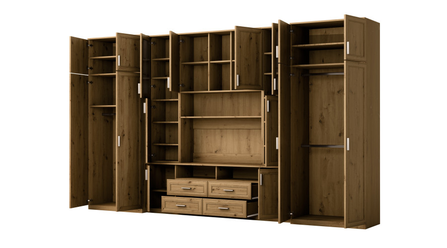 Didelė sieninė spintelė su erdviomis spintomis ir vitrinomis, 390 × 232 cm, Dab Artisan – SAWA - Paveikslėlis 3
