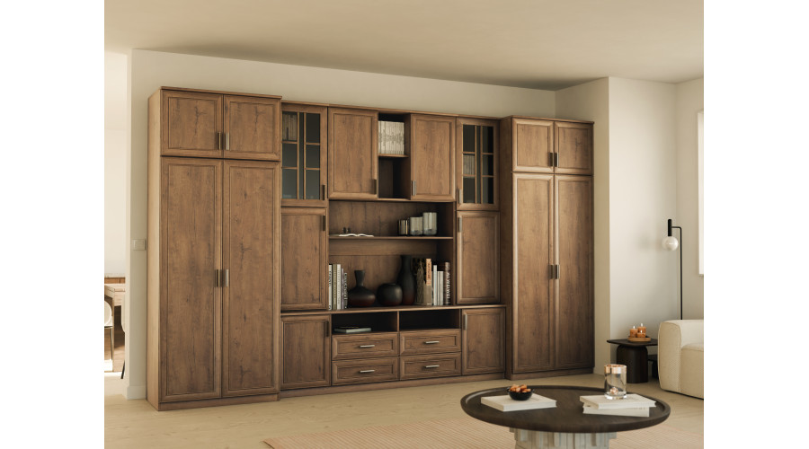 Didelė sieninė spintelė su erdviomis spintomis ir vitrinomis, 390 × 232 cm, Dab Lefkas – SAWA — изображение 2