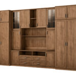 Didelė sieninė spintelė su erdviomis spintomis ir vitrinomis, 390 × 232 cm, Dab Lefkas – SAWA