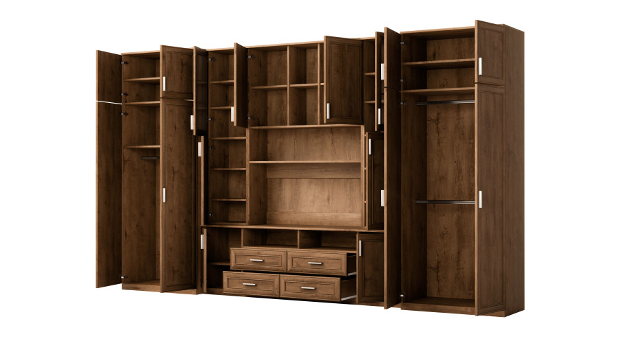 Didelė sieninė spintelė su erdviomis spintomis ir vitrinomis, 390 × 232 cm, Dab Lefkas – SAWA — изображение 3