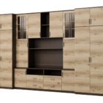 Didelė sieninė spintelė su erdviomis spintomis ir vitrinomis 390 × 232 cm, Sonoma Ciemna / Dąb Grand Naturalny – SAWA