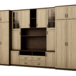 Didelė sieninė spintelė su erdviomis spintomis ir vitrinomis 390 × 232 cm Sonoma Ciemna / Sonoma Jasna – SAWA