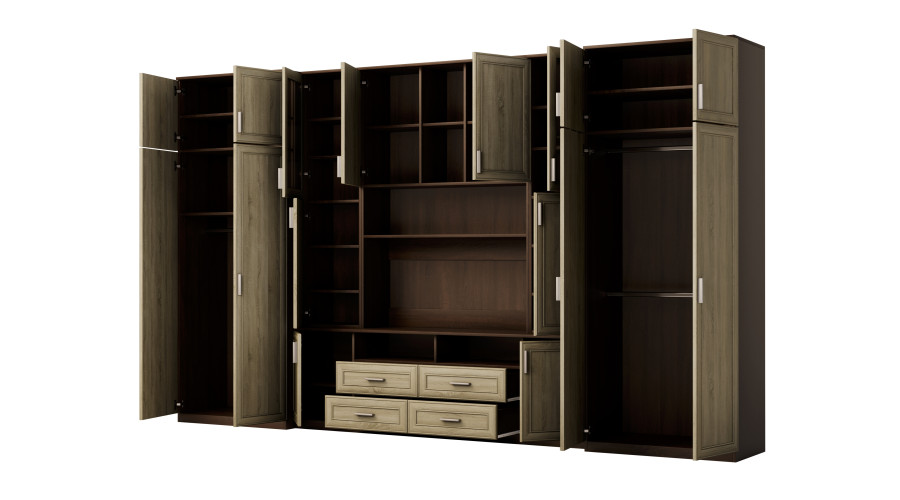 Didelė sieninė spintelė su erdviomis spintomis ir vitrinomis 390 × 232 cm Sonoma Ciemna / Sonoma Jasna – SAWA - Paveikslėlis 3