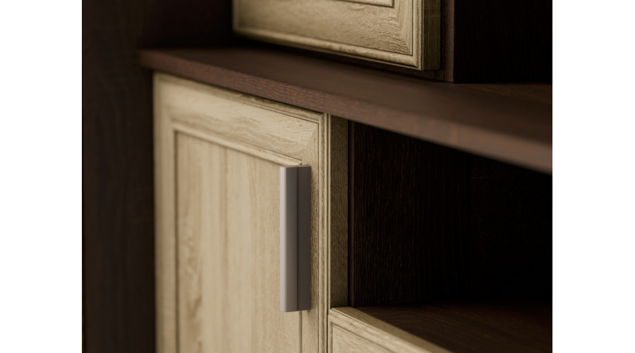 Didelė sieninė spintelė su erdviomis spintomis ir vitrinomis 390 × 232 cm Sonoma Ciemna / Sonoma Jasna – SAWA - Paveikslėlis 5