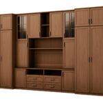 Didelė sieninė spintelė su erdviomis spintomis ir vitrinomis 390 × 232 cm Wiśnia Porto – SAWA