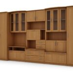 Didelė sieninė spintelė su erdviomis spintomis, vitrinomis ir baru 360 × 200 cm Olcha – HAVANA