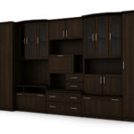 Didelė sieninė spintelė su erdviomis spintomis, vitrinomis ir baru 360 × 200 cm Sonoma Ciemna – HAVANA