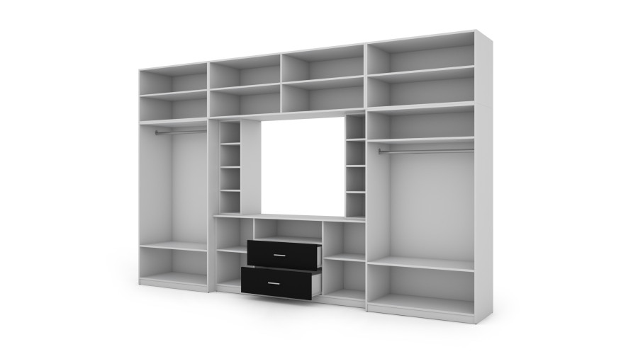 Elegantiška sieninė spintelė su spintomis ir televizoriaus lentyna 380 × 240 cm, Biel / Czarny – DAKO - Paveikslėlis 4