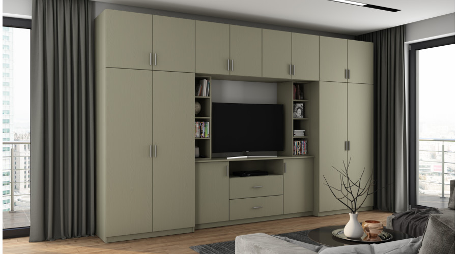 Elegantiška sieninė spintelė su spintomis ir televizoriaus lentyna 380×240 cm Eukaliptus – DAKO - Paveikslėlis 2