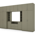 Elegantiška sieninė spintelė su spintomis ir televizoriaus lentyna 380×240 cm Eukaliptus – DAKO