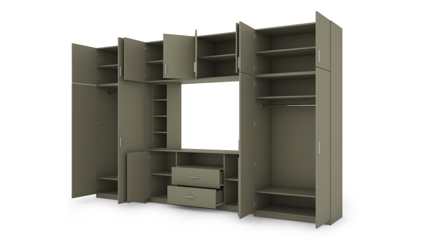 Elegantiška sieninė spintelė su spintomis ir televizoriaus lentyna 380×240 cm Eukaliptus – DAKO - Paveikslėlis 3