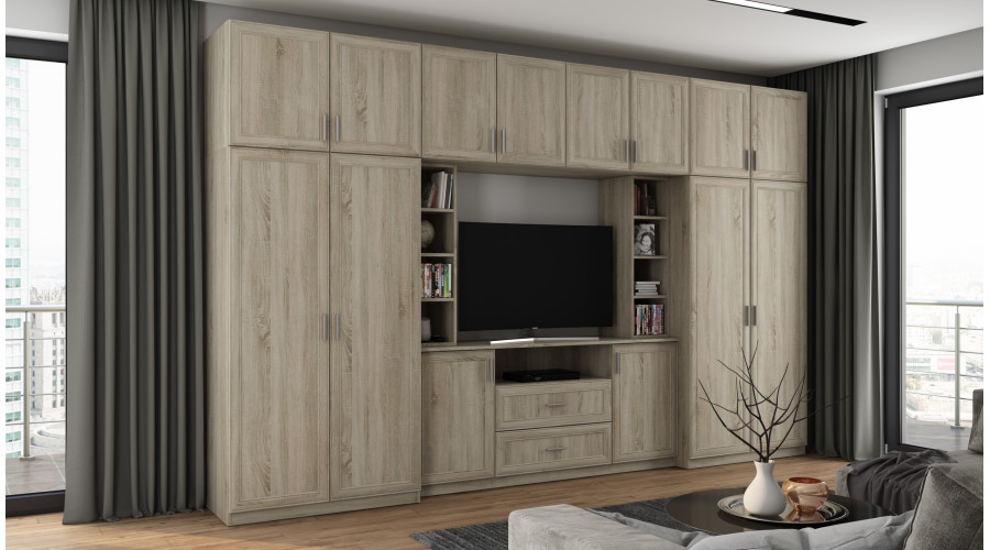 Elegantiška sieninė spintelė su spintomis ir televizoriaus lentyna 380 × 240 cm Sonoma Jasna – DAKO - Paveikslėlis 2