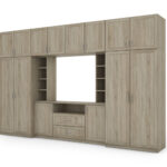 Elegantiška sieninė spintelė su spintomis ir televizoriaus lentyna 380 × 240 cm Sonoma Jasna – DAKO