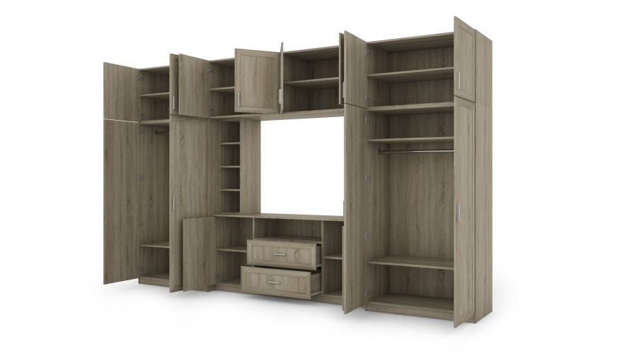 Elegantiška sieninė spintelė su spintomis ir televizoriaus lentyna 380 × 240 cm Sonoma Jasna – DAKO - Paveikslėlis 3