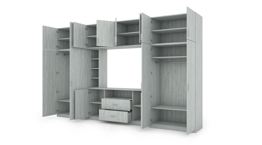 Elegantiška sieninė spintelė su spintomis ir televizoriaus lentyna, 380 × 240 cm, Sosna Anderson – DAKO - Paveikslėlis 3