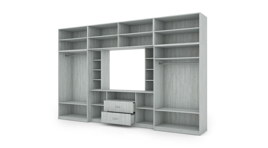 Elegantiška sieninė spintelė su spintomis ir televizoriaus lentyna, 380 × 240 cm, Sosna Anderson – DAKO - Paveikslėlis 4