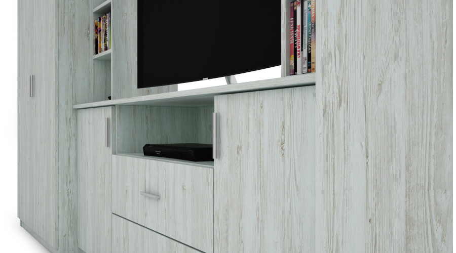 Elegantiška sieninė spintelė su spintomis ir televizoriaus lentyna, 380 × 240 cm, Sosna Anderson – DAKO - Paveikslėlis 5