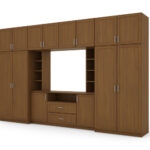 Elegantiška sieninė spintelė su spintomis ir televizoriaus lentyna 380×240 cm Wiśnia Porto – DAKO