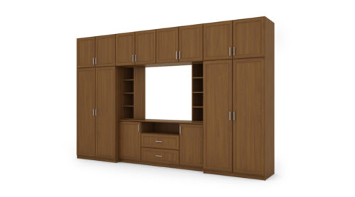 Elegantiška sieninė spintelė su spintomis ir televizoriaus lentyna 380×240 cm Wiśnia Porto – DAKO