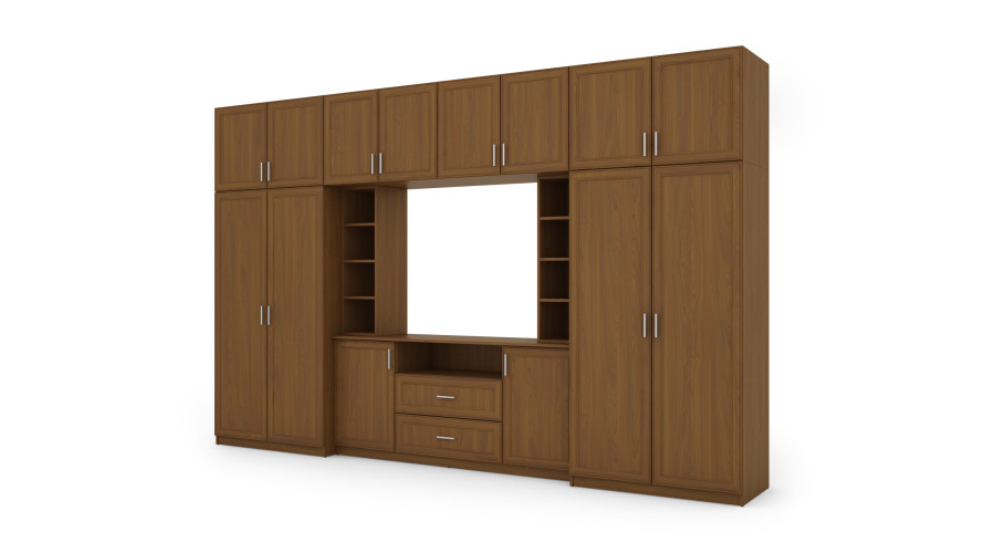 Elegantiška sieninė spintelė su spintomis ir televizoriaus lentyna 380×240 cm Wiśnia Porto – DAKO