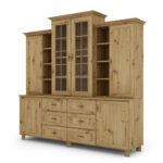 Klasikinė didelė vitrina su spintelėmis ir stalčiais, 210 cm, Dab Artisan – ROYAL