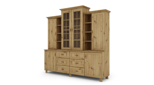 Klasikinė didelė vitrina su spintelėmis ir stalčiais, 210 cm, Dab Artisan – ROYAL