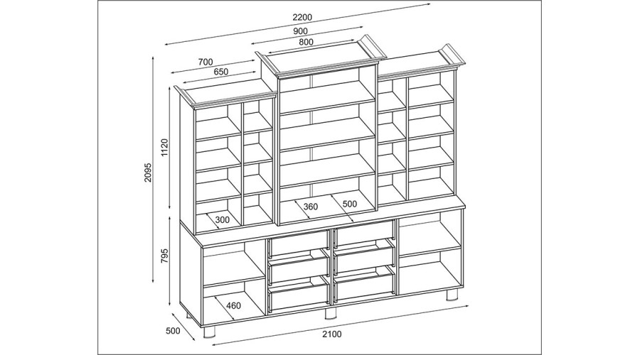 Klasikinė didelė vitrina su spintelėmis ir stalčiais, 210 cm, Dab Lefkas – ROYAL - Paveikslėlis 4