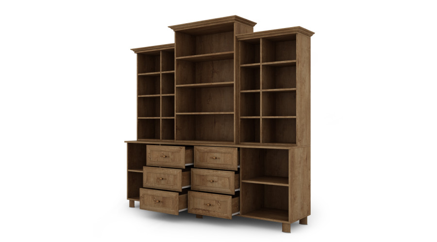 Klasikinė didelė vitrina su spintelėmis ir stalčiais, 210 cm, Dab Lefkas – ROYAL - Paveikslėlis 5