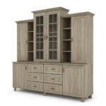 Klasikinė didelė vitrina su spintelėmis ir stalčiais, 210 cm, Sonoma Jasna – ROYAL
