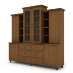 Klasikinė didelė vitrina su spintelėmis ir stalčiais 210 cm Wiśnia Porto – ROYAL