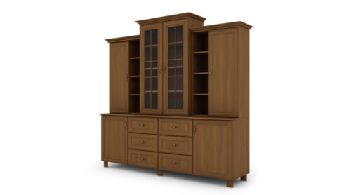 Klasikinė didelė vitrina su spintelėmis ir stalčiais 210 cm Wiśnia Porto – ROYAL