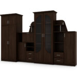 Klasikinė sieninė spintelė su didele stikline vitrina, baru ir erdvia spinta 320 × 207 cm Sonoma Ciemna – TEXAS + Drabužinė